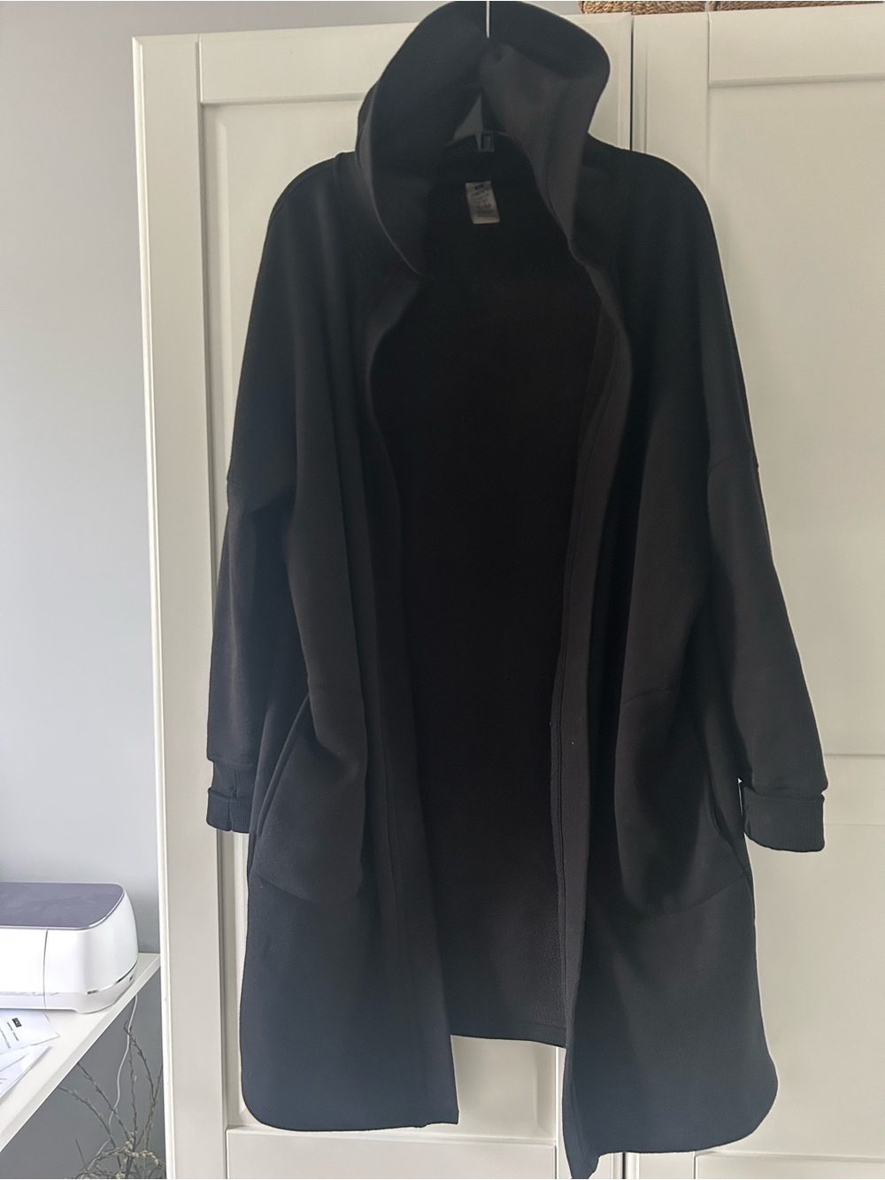 Mono B Black Open-Front Hooded Trench Coat